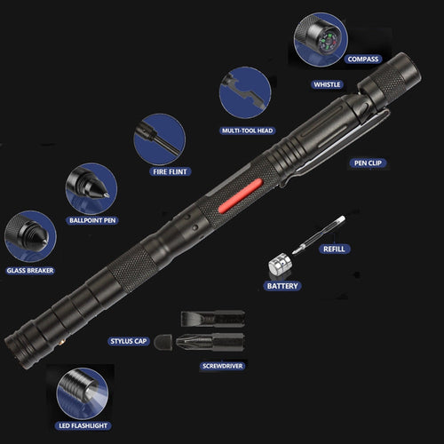 16 In 1 Survival Tool Flashlight/Pen/Flint and More! Stealth Angel Survival