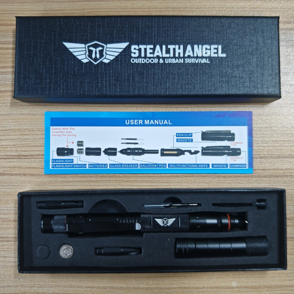 16 In 1 Survival Tool Flashlight/Pen/Flint and More! Stealth Angel Survival