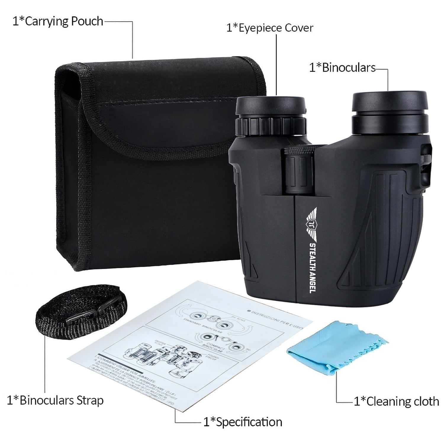 12x25 Pro Tactical Binoculars Stealth Angel Survival