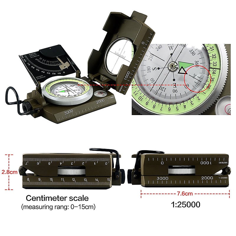 MLC2 Professional Military Lensatic Sighting Metal Compass with Inclinometer and Carrying Pouch Stealth Angel Survival